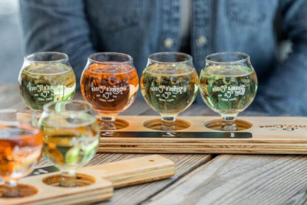 a flight of various ciders