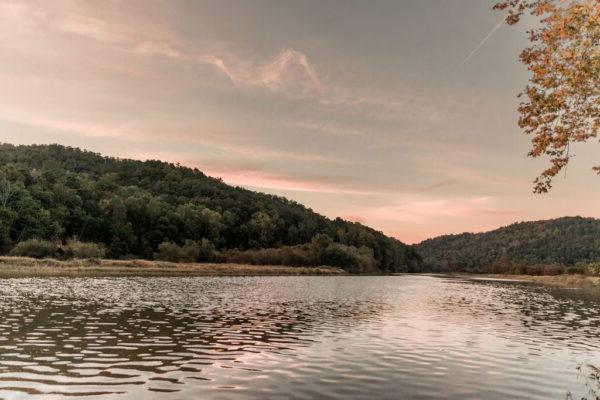 a fall sunset over a lake