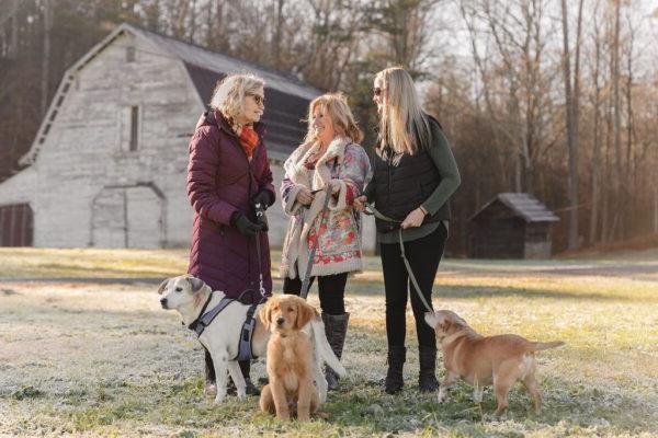 friends and their dogs during the winter